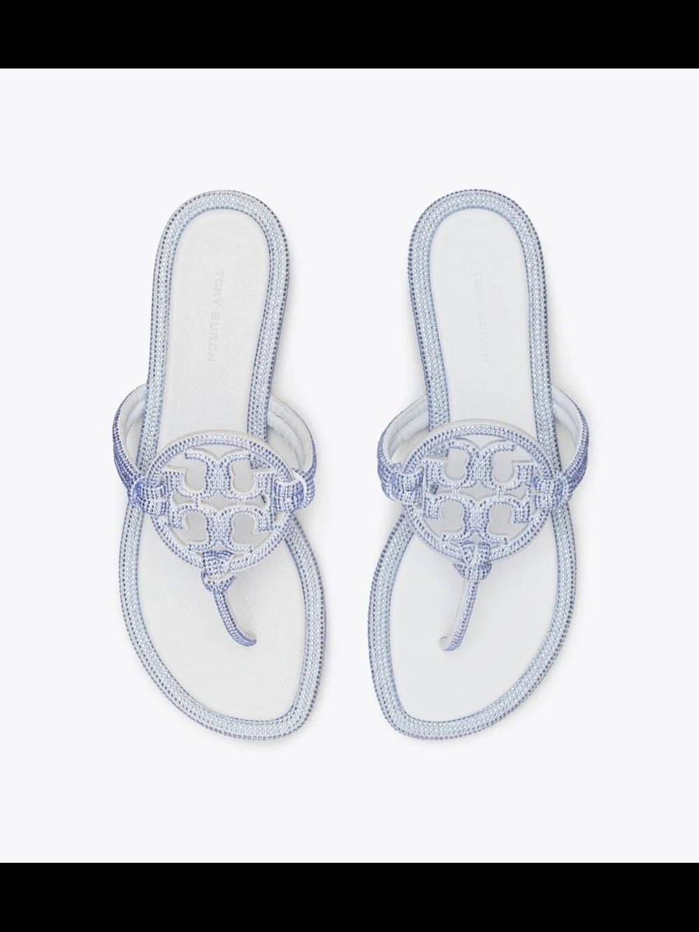 Tory Burch Miller Pavé Summit Pale Blue Braided Logo Knot Thong Sandals